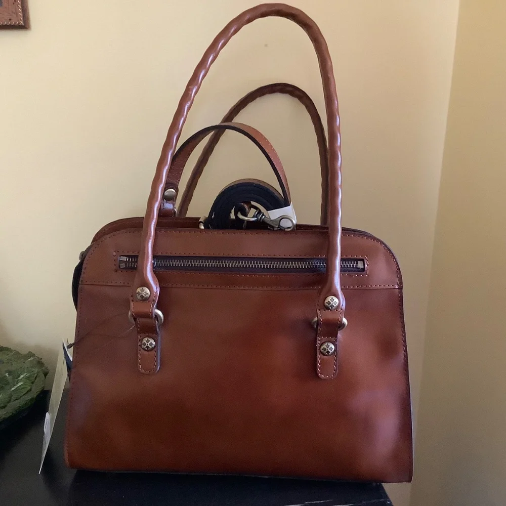 Patricia Nash Calvi Leather Satchel Crossbody Tan